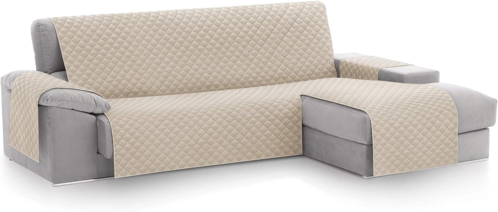 TEXTIL-HOME Malu Sofa Cover Padded Corner Sofa Protector Right Size -240cm Ivory (VU of Face)