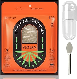 Empty Capsules Size 2, Vegan Capsules Empty Pill Capsules 100 Count with Micro Lab Spoons for Pill Capsules Filling Kit, Veggie Capsules Empty for DIY Your Own Supplements