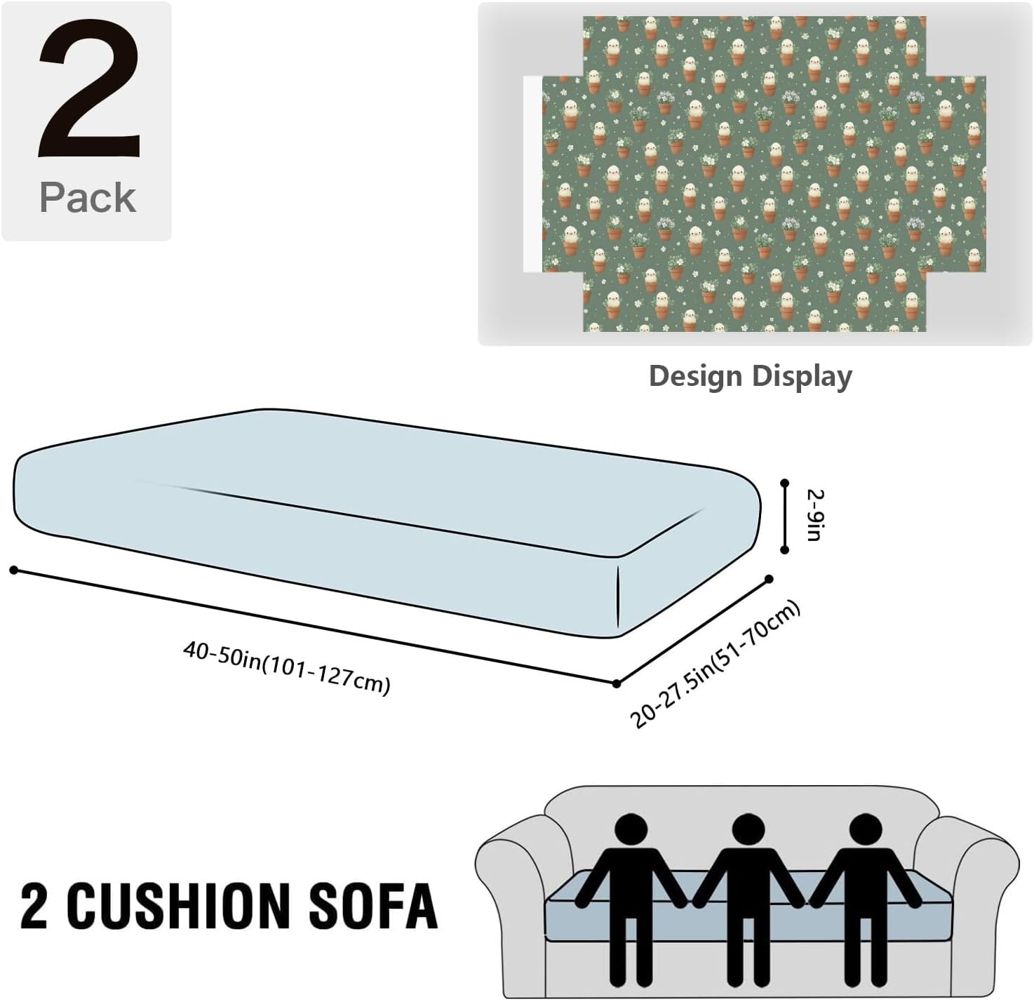 Potted Chick Bloom Greeb Loveseat Covers Couch Covers for 2 Cushion Couch, 2-Piece Stretch Sofa Slipcovers Anti-Slip Washable Furniture Protectors for Dogs Pets
