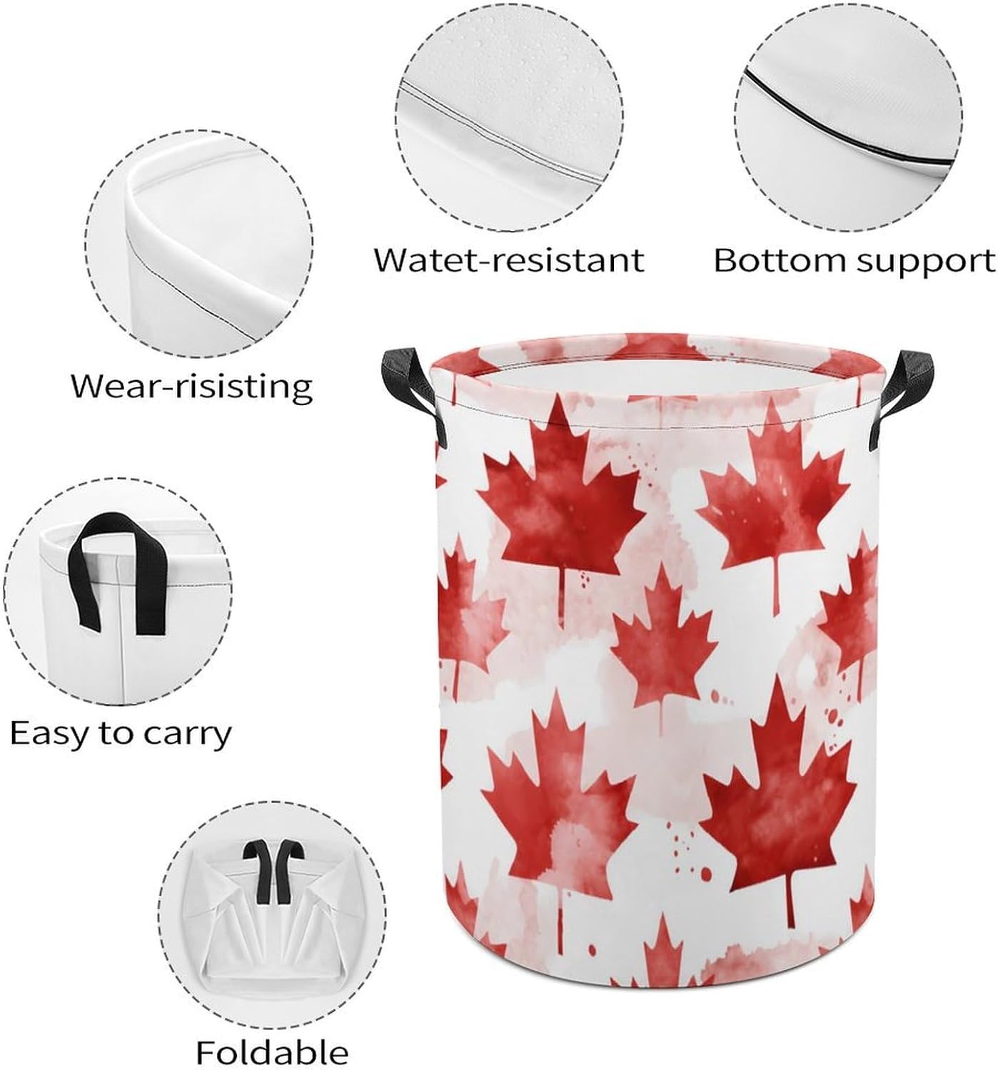 Canada Flag Watercolor Novelty Collapsible Laundry Baskets Waterproof Clothes Hamper Storage Bins with Handles 13.8"x13.8"x17.3" 17.3"x17.3"x17.3"