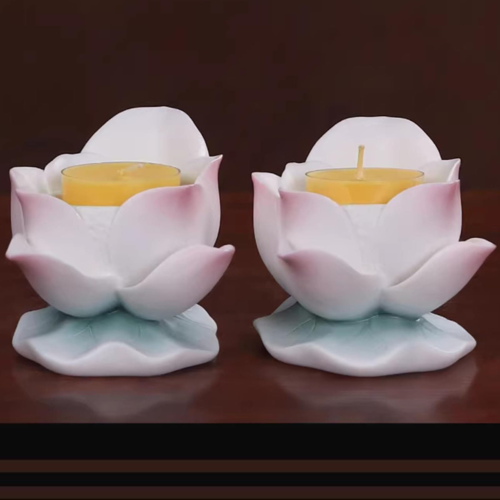 2 candelabros de cerámica de loto para el hogar, 8 cm, adorno para velas budistas