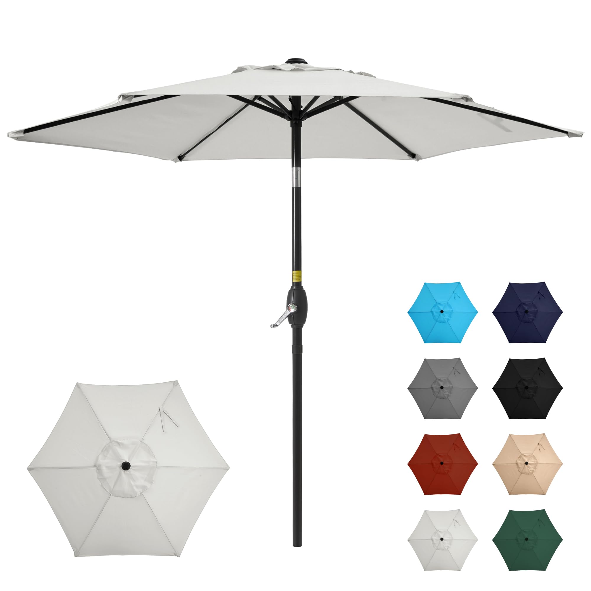 sunvivi outdoor 7.5' outdoor patio umbrella, patio umbrella, market umbrella, luxury aluminum pole umbrella with push button tilt and crank, 6 ribs, polyester canopy