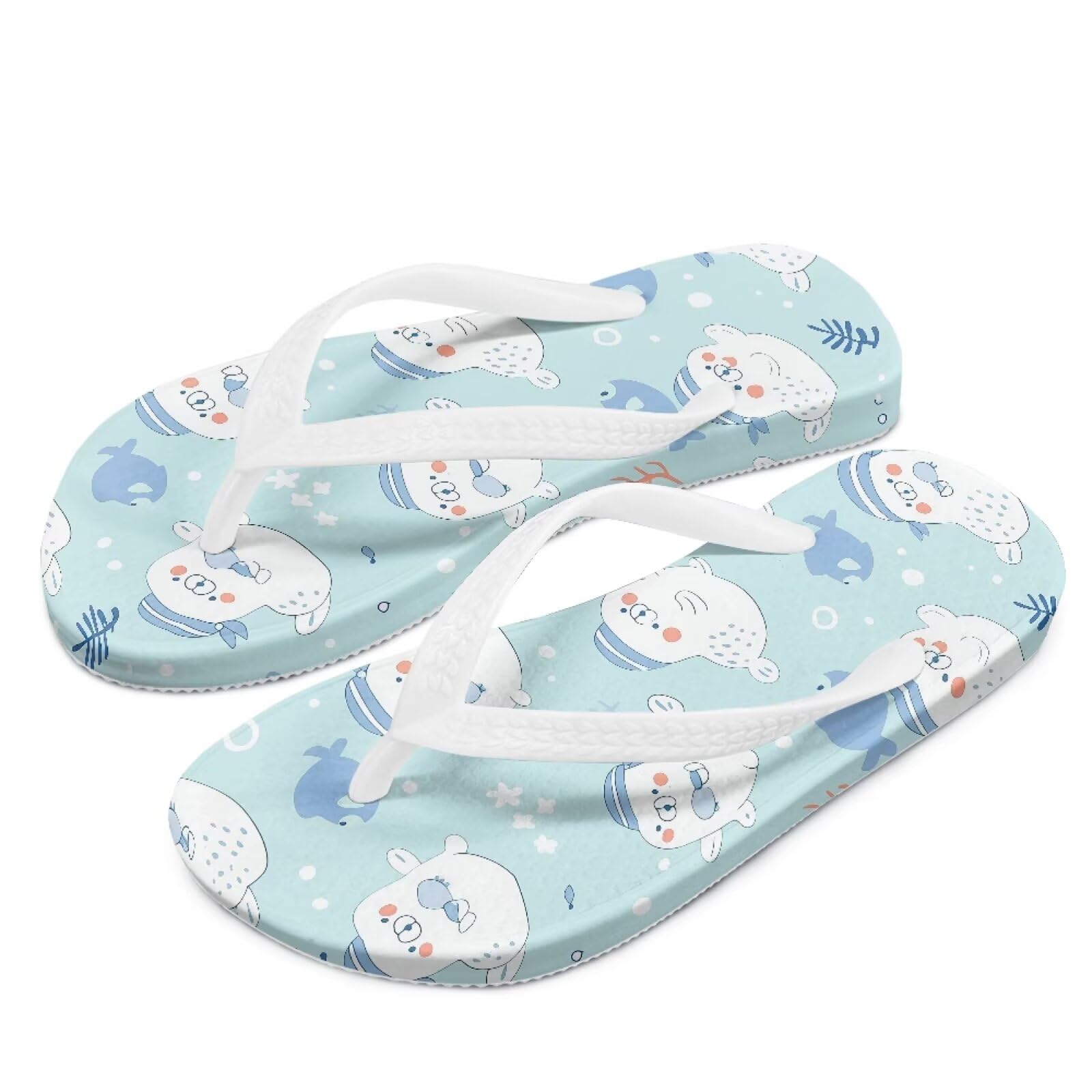 Watdotory Boy Girl Flips Flops for Kids Cartoon Sea lion Print Slip-on Thong Sandals Kids Slides Water Shoes for Beach Swim Pool Size 11