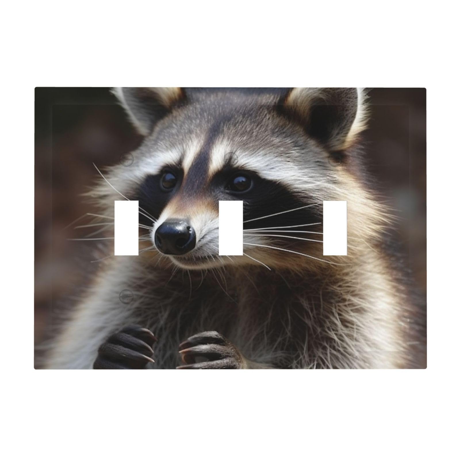 Kloph Raccoon Decorator Light Switch Covers Wall Plate 3-Gang Mid Size 6.7" X 4.8" Triple Toggle Switch Wallplate Decorative 3 Gang Wall Switch Plate Covers Polycarbonate Thermoplastic