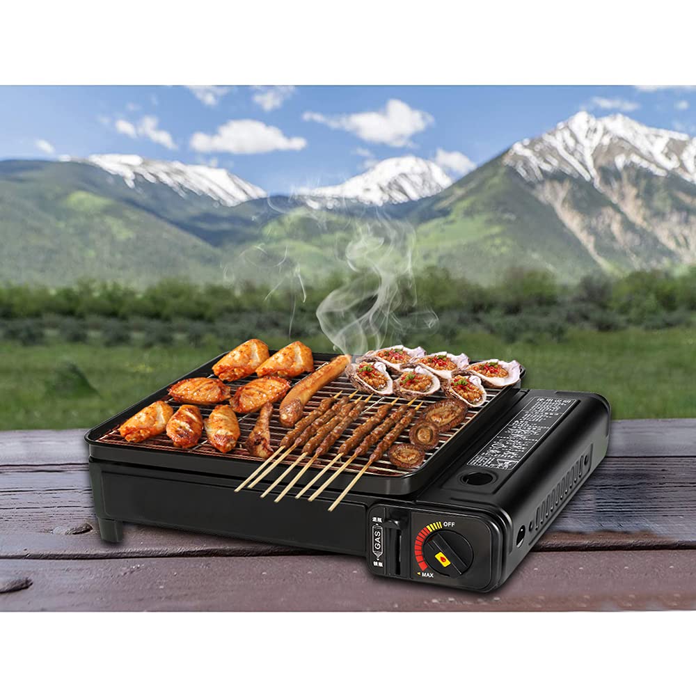 Set da barbecue a gas portatile per campeggio con griglia, rete per barbecue - Barbecue portatili con valigia