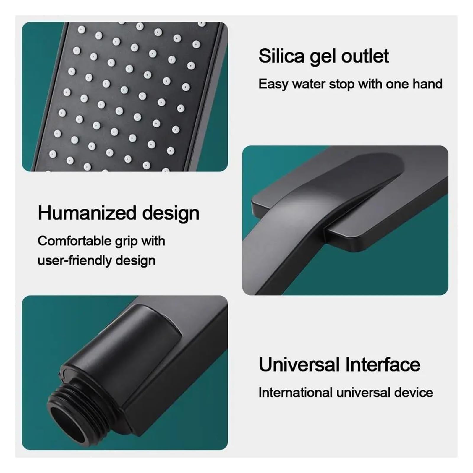 Soffione doccia ad alta pressione, irrigatore portatile quadrato, argento/nero, spruzzatore universale multifunzione(Black)