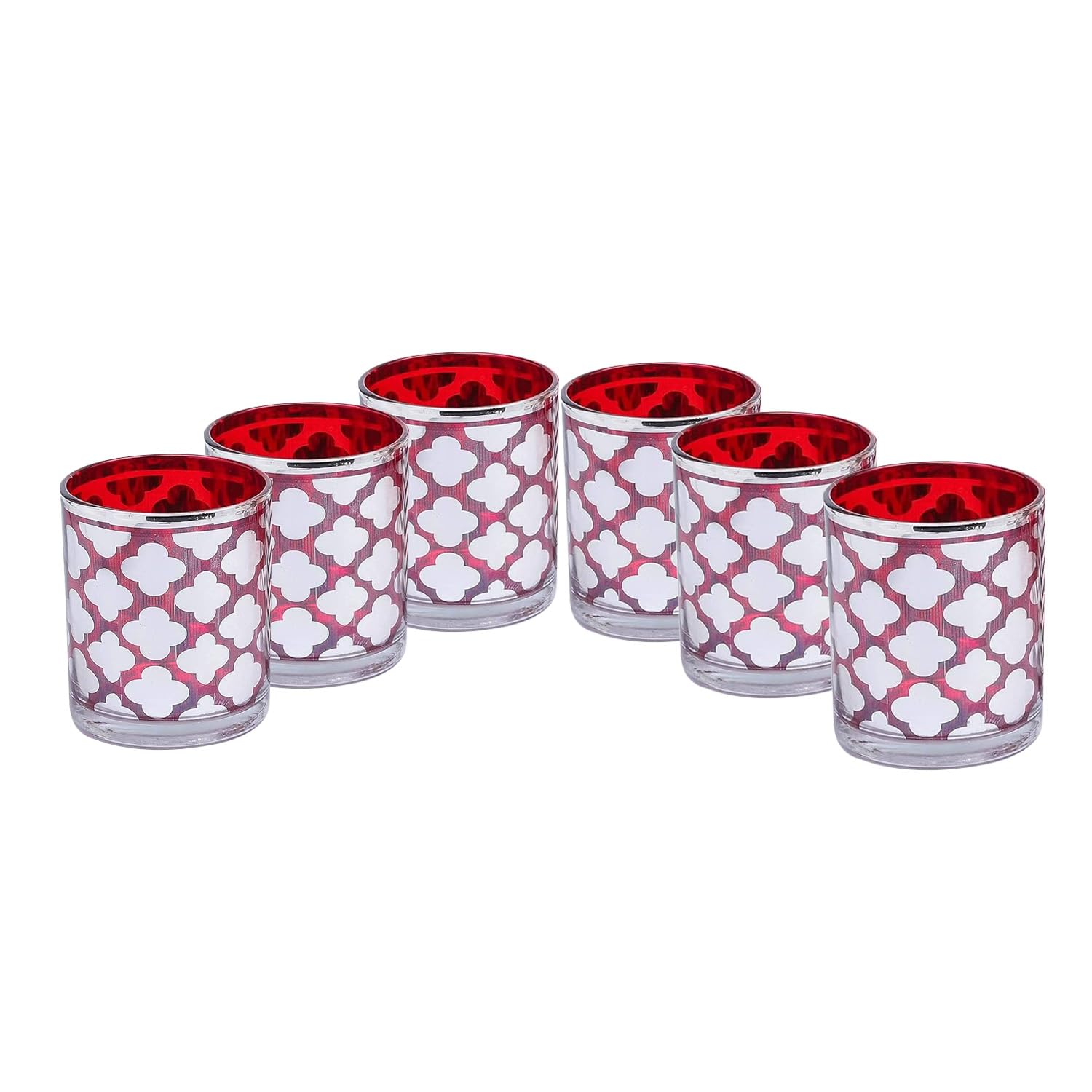 TIED RIBBONS Set of 6 Votive Glass Tealight Candle Holders (Glass, 3.1 Inch X 2.8 Inch) Glass Votive - for Home Décor | Diwali Festive Decoration | Weddings & Parties - Decorative Gifts Item 1
