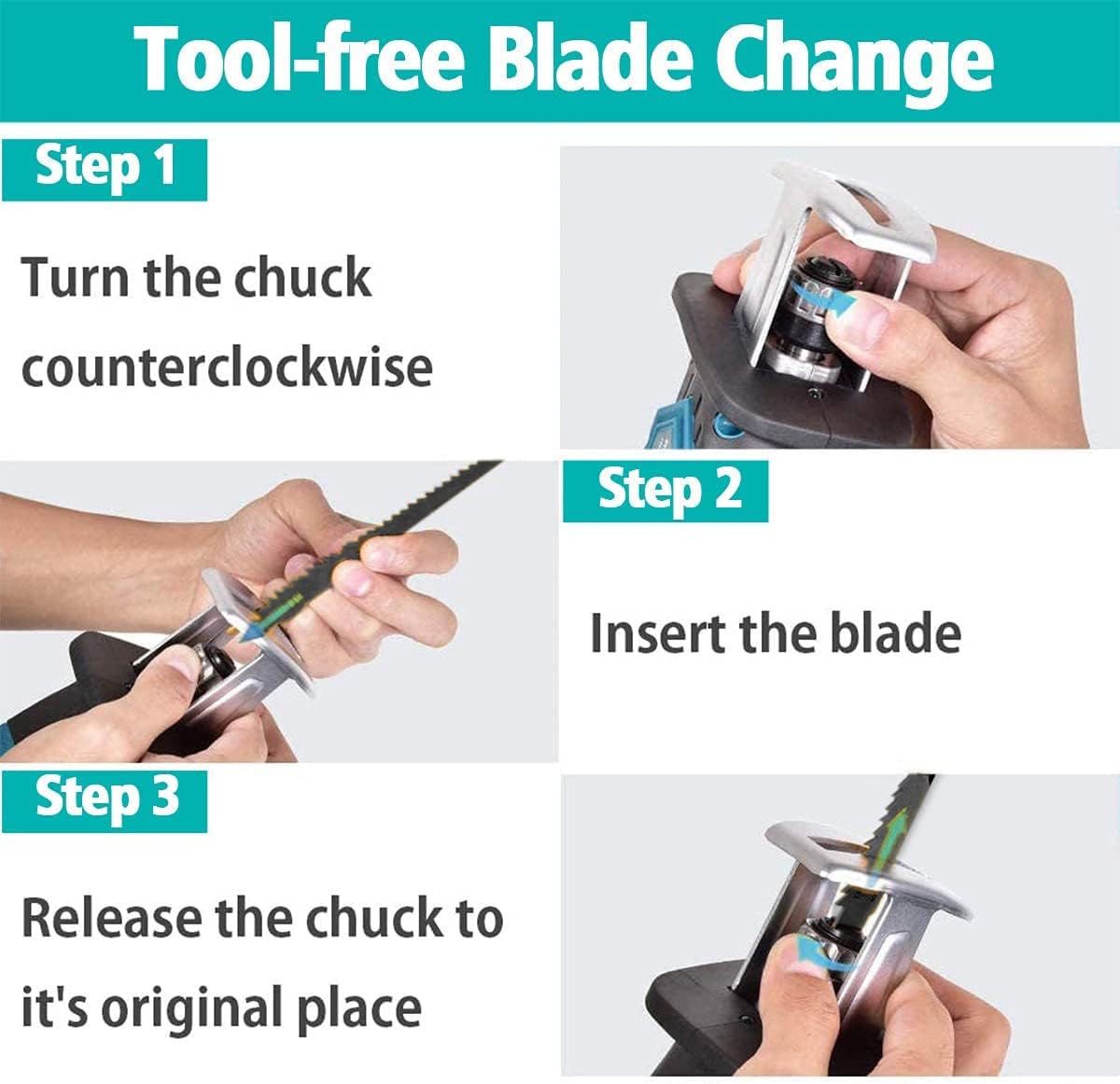 YOVYOV Cordless Reciprocating Saw, 20V Lithium Ion Battery Powered Sawzall, 4 Saw Baldes, 0-2400SPM Variable Speed,1-1/8"(28mm) Stroke Length, Electric Reciprocating Saw for Metal/Wood/PVC/Pipe/Tree - - 