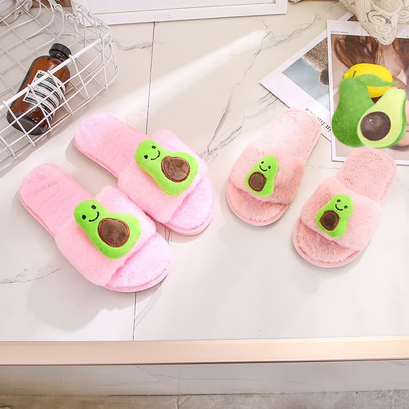 Avocado Fuzzy Fluffy Slippers for Women - Warm Fruit Slippers, Cute Non-Slip Indoor/Outdoor Slides2