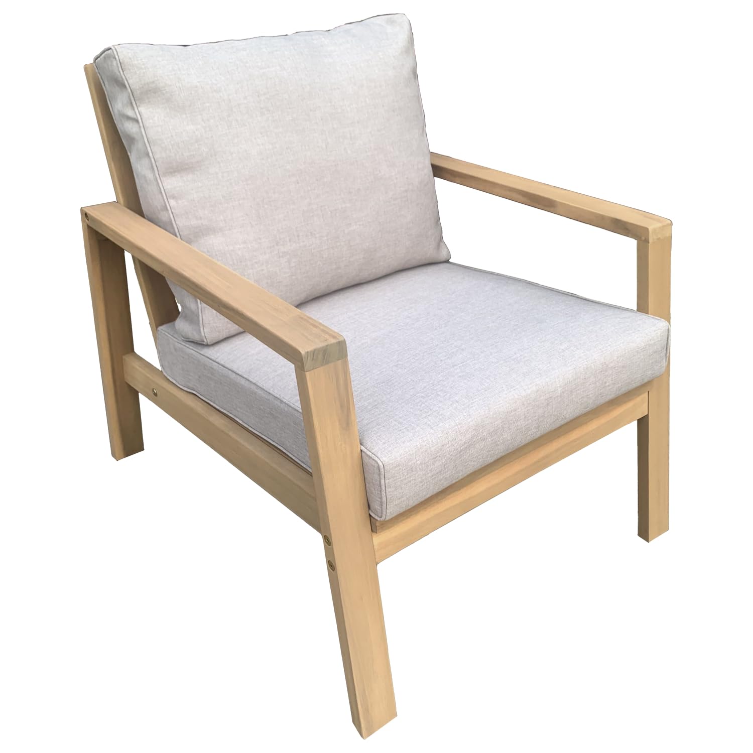 Happy Garden Salon de Jardin Gili en Acacia avec Coussins Sable. Ensemble canapé, fauteuils et Table Basse d'extérieur pour 4 Personnes