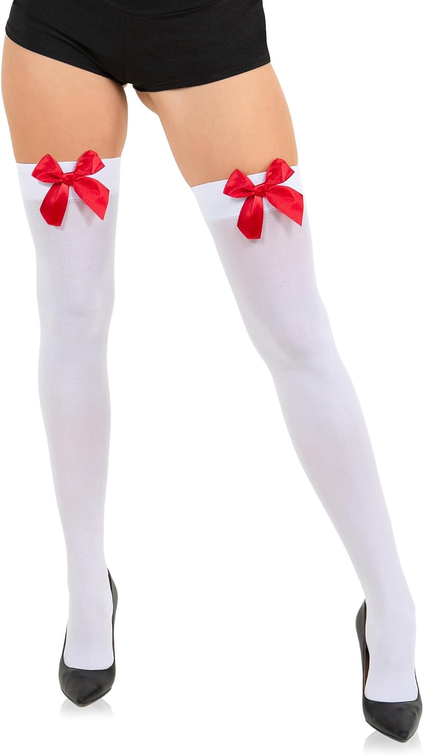 Opaque Thigh High Bow Stockings for Women Thigh Highs Stockings with Bows Over The Knee Socks