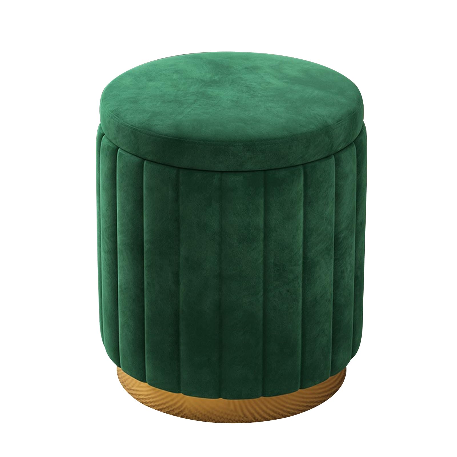 Pouf rotondo con contenitore, set di 2 sgabelli imbottiti in velluto con base in metallo, sgabelli moderni per camera da letto, soggiorno, mobili per la casa (set da 1, verde)