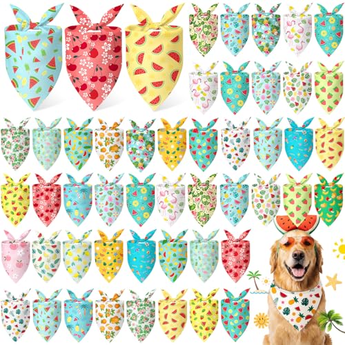 Abbylike 50 Pieces Summer Themed Dog Bandanas Bulk Hawaiian Dog Bandanas for Pets Triangle Kerchief Scarf Bibs Set for Summer Pets Dogs Party Costume Accessories 25 Styles (25.6 x 17.7 x 17.7)