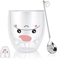 Vista 17 de Taza de gato linda taza de vidrio con aislamiento de doble pared, taza Kawaii, taza de café, taza de té, taza de leche, el mejor regalo para oficina