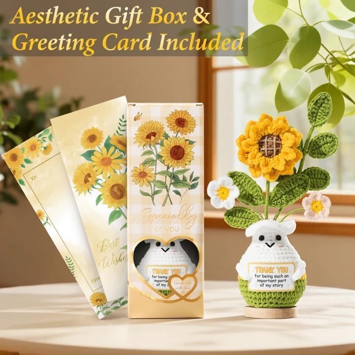 Thank You Gifts for Women, Handmade Emotional Support Crochet Plush Handmade Positive Crochet Sunflower, Thank You Teacher Appreciation Gift for Women Coworker Boss Mom Friend Valentines Birthday Gift - Image 3