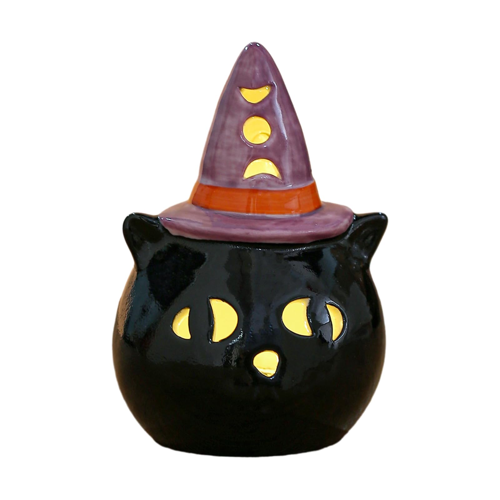 Pasisuu Halloween Pumpkin Ceramic Lamp – Hand Painted Pumpkin Night Light with Ghost Wizard Hat Decor, Warm Glow Halloween Decorations for Tabletop Display [object Object]