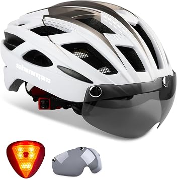 Shinmax Bike Helmet, CPSC/CPC Bike Helmet for Adult Men Women with Magnetic Goggles&Led Back Light Cycling Helmet Adjustable SM-T69