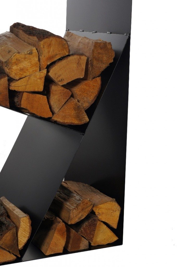 Magnus, Colonna Porta-Legna Cube per Camino, Acciaio, Nera, 45 x 30 x 80 cm, Legna da Ardere