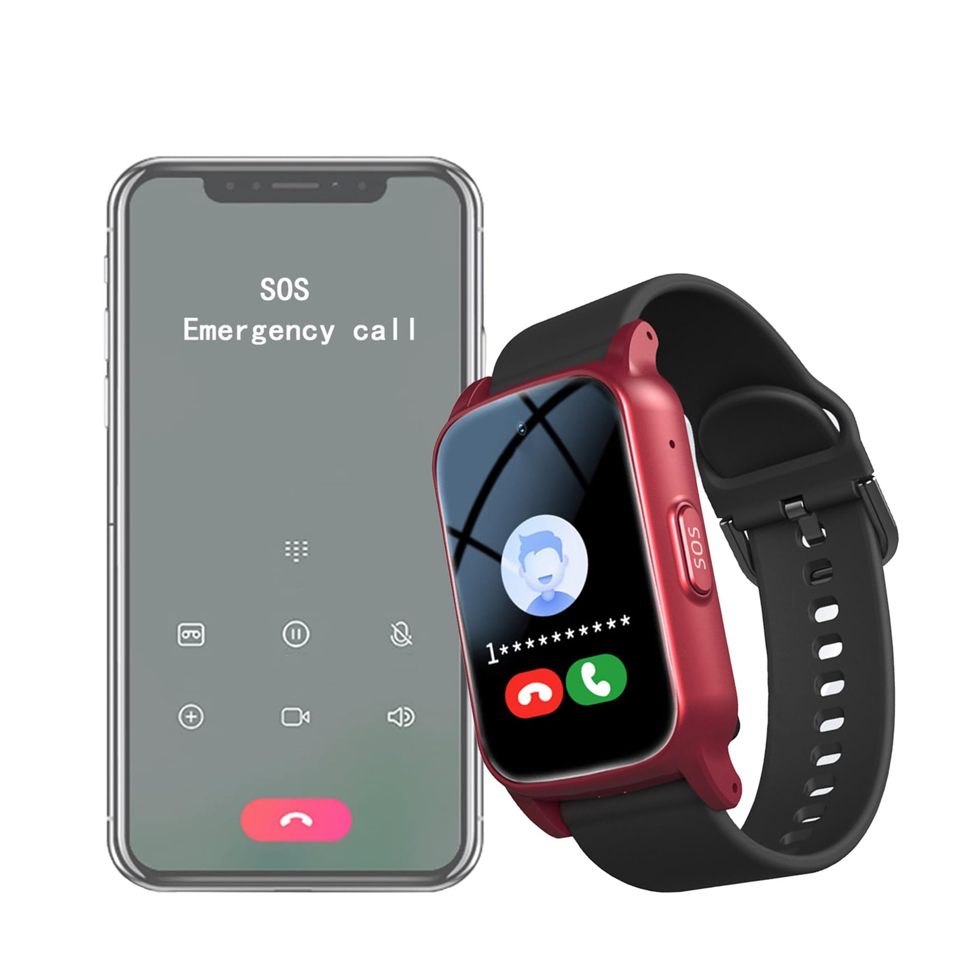 Dispositivi Di Avviso Di Caduta Per Anziani, Orologio GPS Per Anziani Con Rilevamento Cadute, Videochiamata HD, Impermeabile IP67 E Chiamata Vocale HD, Idee Regalo Signora Anziana ,25.8*2CM,Red