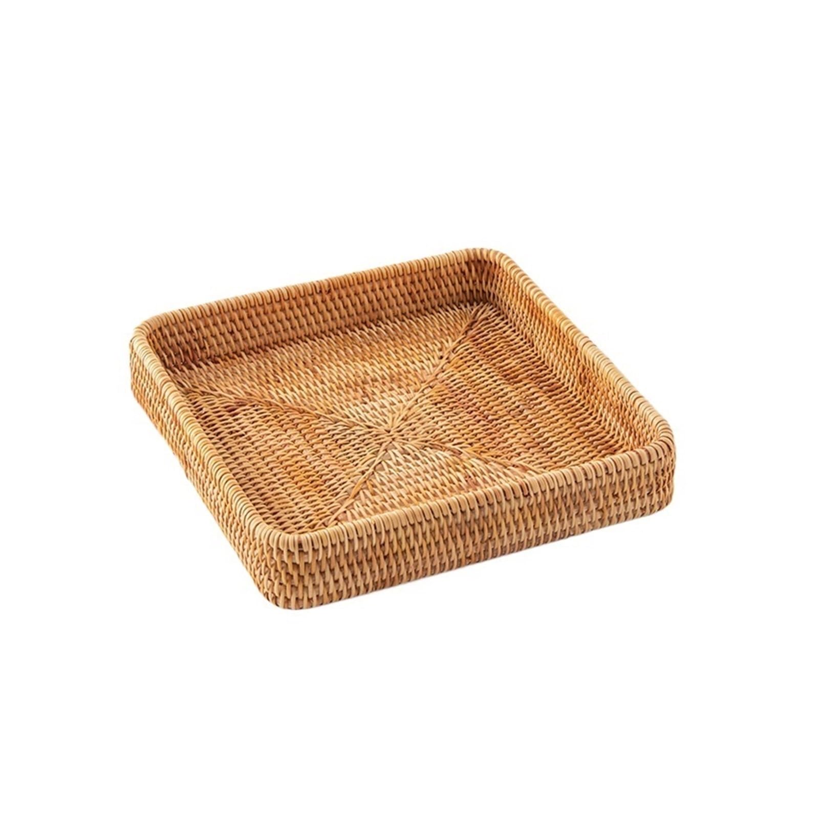 Bandeja de Mimbre Bandeja de Mimbre for Servir, Bandeja Tejida Rectangular, cestas Decorativas de Mimbre Natural for organizar el baño, Organizador de Cocina(M)