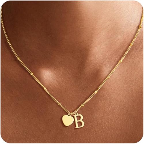 Ritach Christmas Gifts for Teens Girls Kids - Gold/Silver Tiny Heart Initial Necklaces for Women Girls Dainty Gold Initial Heart Necklace Birthday Gifts for Women Teens Girls Stocking Stuffers