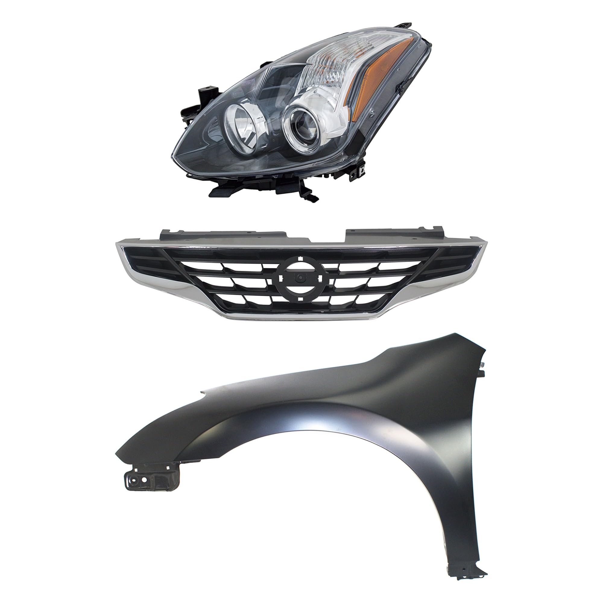 Go-Parts - Front Fender Kit for 2010-2013 Nissan Altima Left Driver Primed Ready to Paint 3-Piece Set Includes
