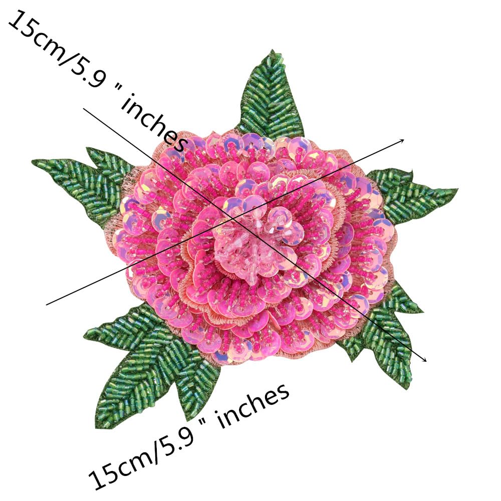 Aplique de lentejuelas de rosa, parche bordado de flores de peonía, apliques de lentejuelas para vestidos, prendas, accesorios decorativos de costura (mezcla de 3 piezas)