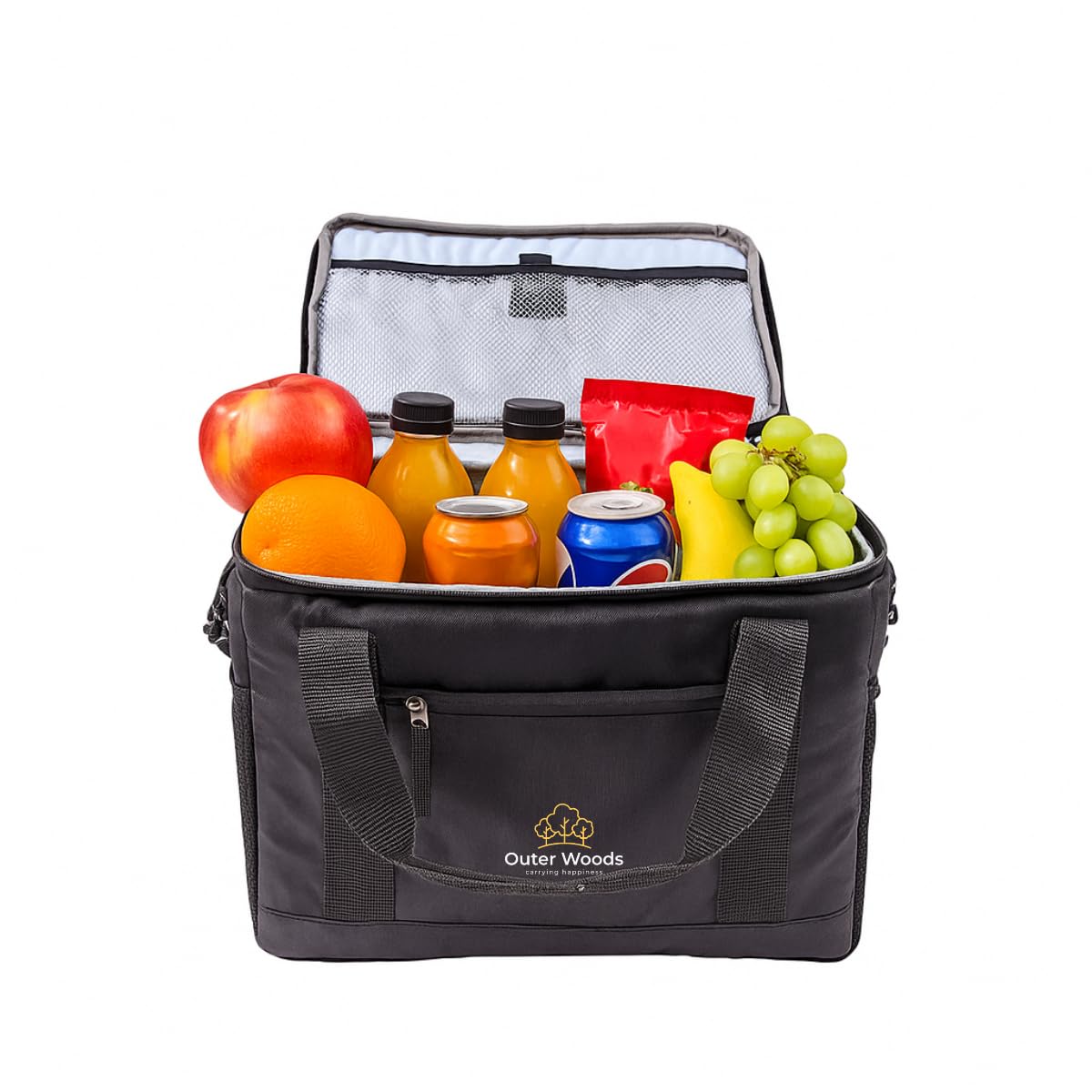 Outer Woods 18L Picnic Cooler Bag | Leakproof Insulated Thermal Bag with 6 Ice Gel Packs | 24-Hour Cooling | Multi-Pocket Design | Premium Fabric & Padded for Safety | Easy to Carry - Black-image-41