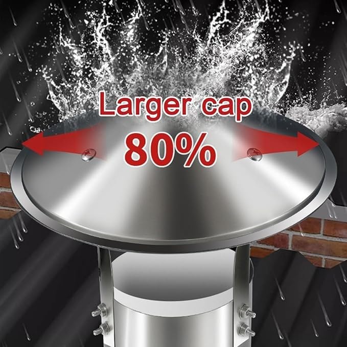 Tappo per canna fumaria, in acciaio inox, impermeabile e antivento, per cappe da 75-130 mm, protezione esterna durevole, facile installazione