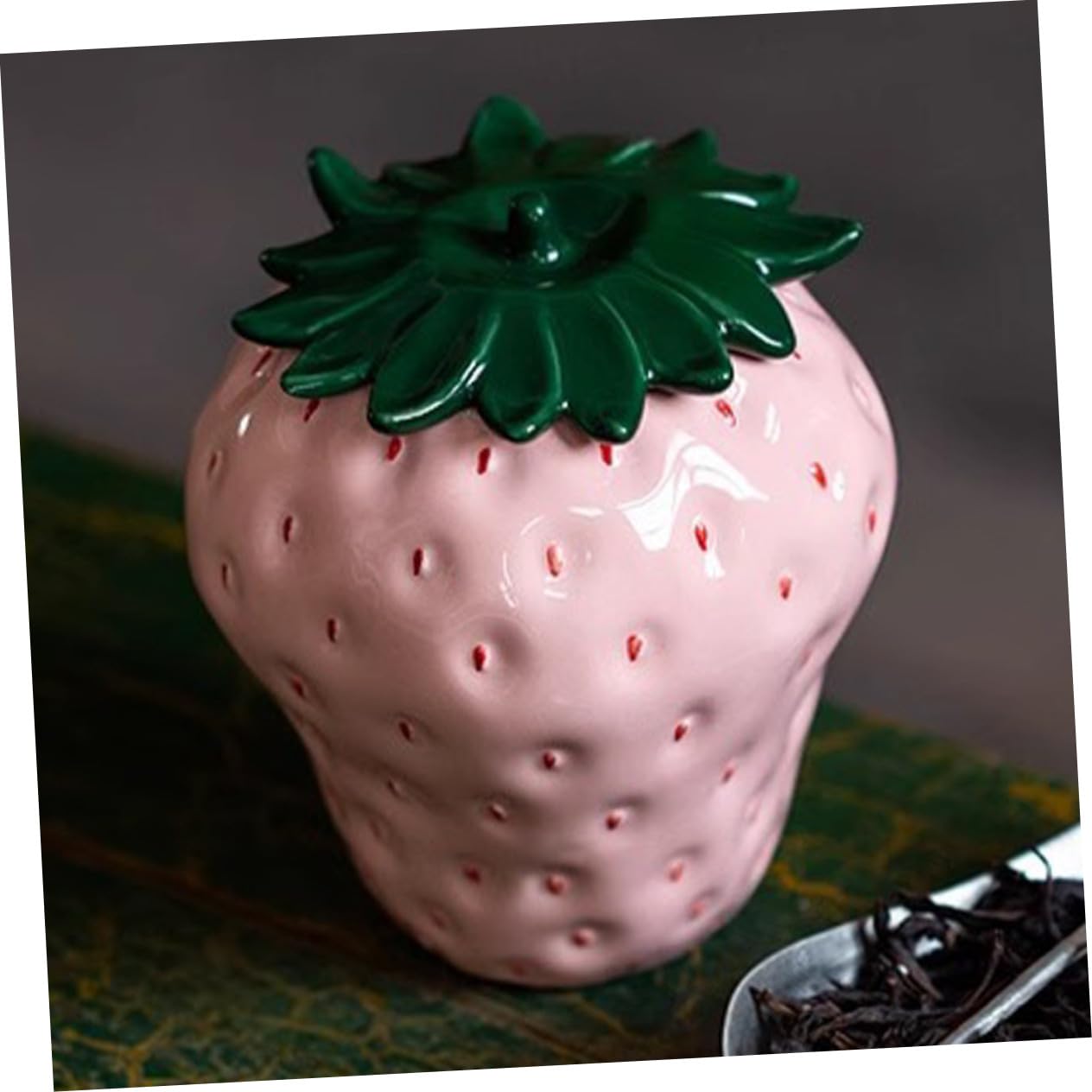 VALICLUD Tarro Decorativo de Fresa de Cerámica Rosa 800ml para Té | Recipiente para Hojas Sueltas y Dulces, Acabado de Sobremesa, Obsequio de Inauguración
