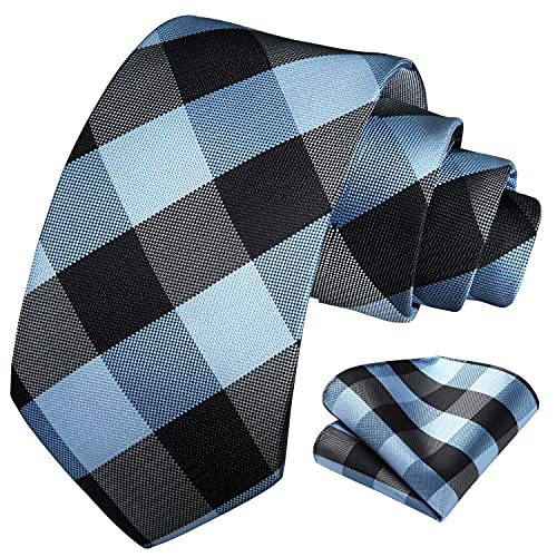 Image of HISDERN Mens Ties Plaid Tie and Pocket Square Set Classic Woven Formal Checkered Neckties & Handkerchief Wedding Party
