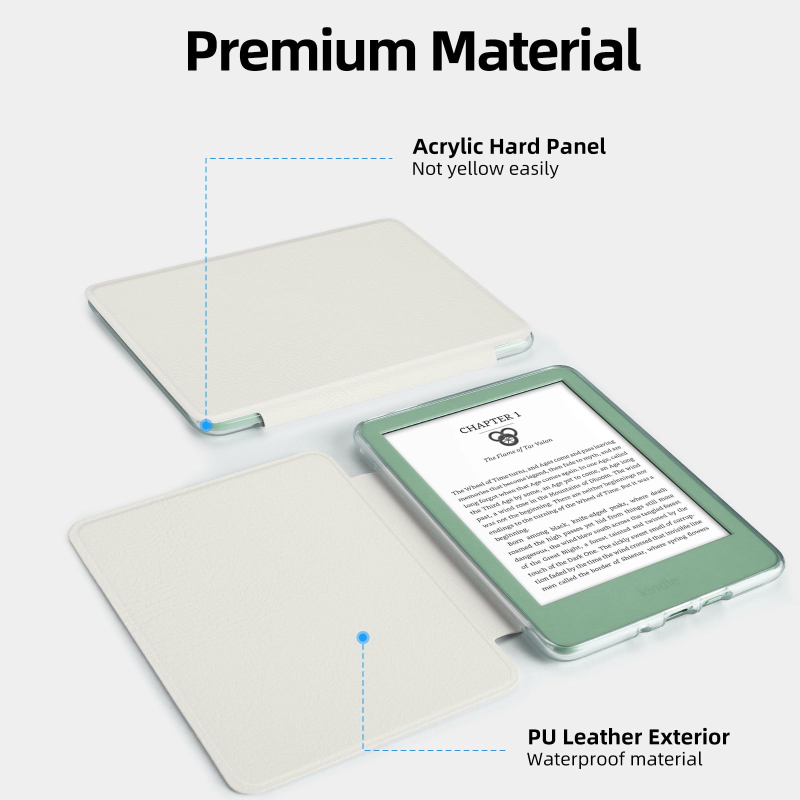 MOROCK Schutzhülle für Kindle (11. Generation, Version 2024/2022), leichtes PU-Leder und transparente Acryl-Rückseite, automatische Sleep/Wake-Hülle für Kindle 11. Generation 2024/2022, Weiß
