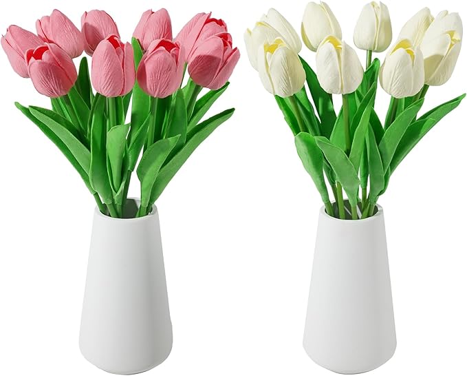 QTDHG Real-Touch Artificial Tulips with 2 Ceramic Vases product photo