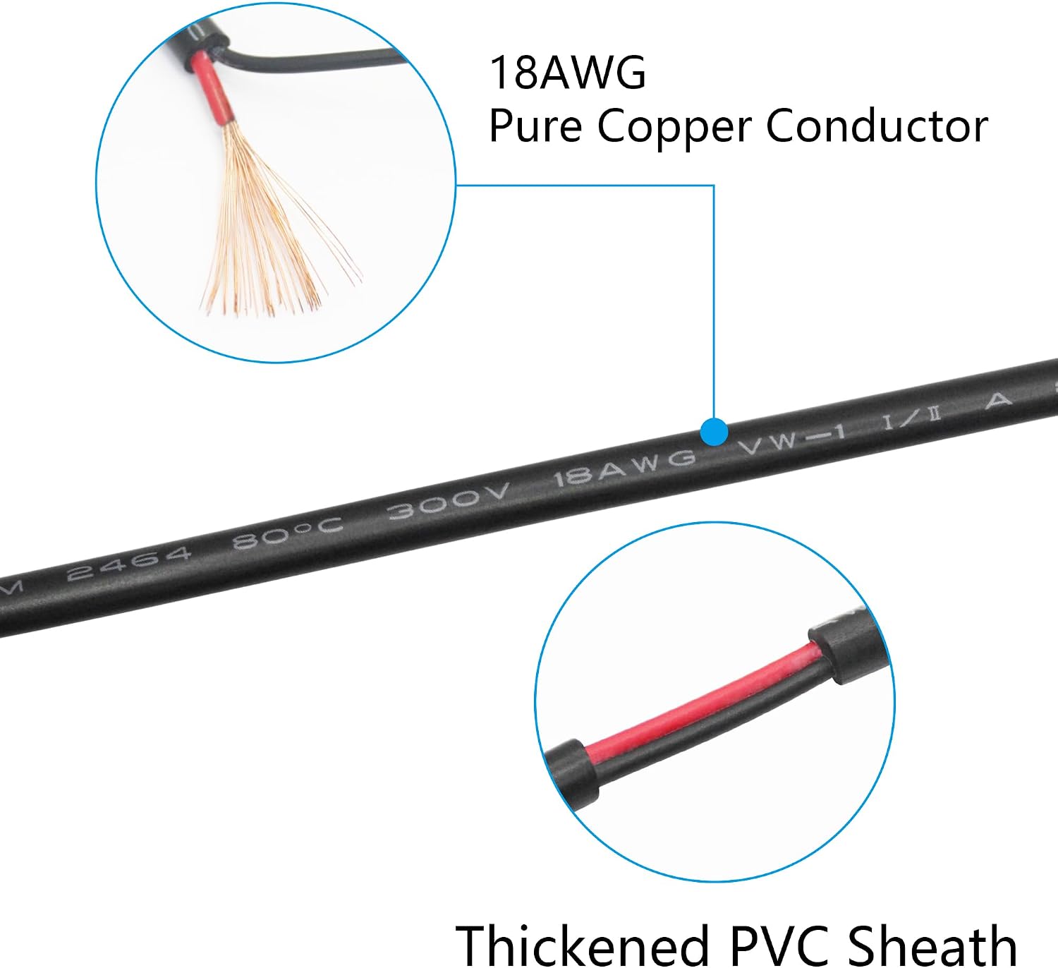 USB C to 2 Pin Bare Wire Open End Power Cord 1FT,USB Pigtail Cable 18AWG 6A image 3