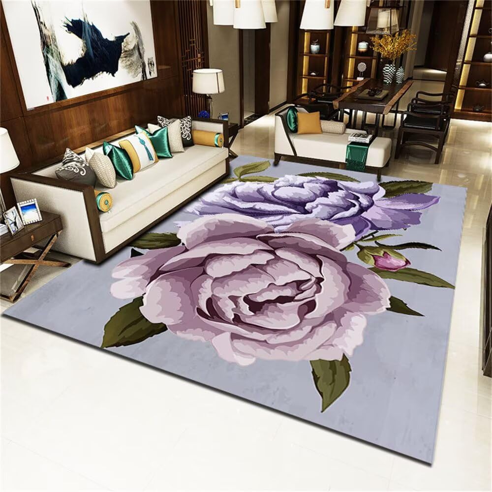 Tapis de baignoire bleu-gris floral 200x300cm grand tapis de sol chambre bébé et gamer