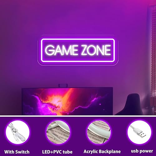 Miniatura 64 de Game Zone - Letreros de neón para decoración de habitación de jugadores, letrero de neón para decoración de pared, dormitorio, sala de juegos, Azul