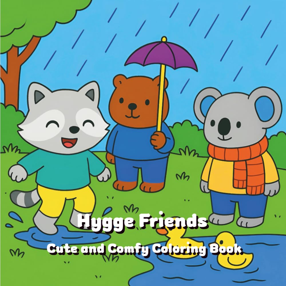 Hygge Friends Cute and Comfy Coloring Book: Relaxing Coloring Book for Adults and Teens With Cute Animal Characters