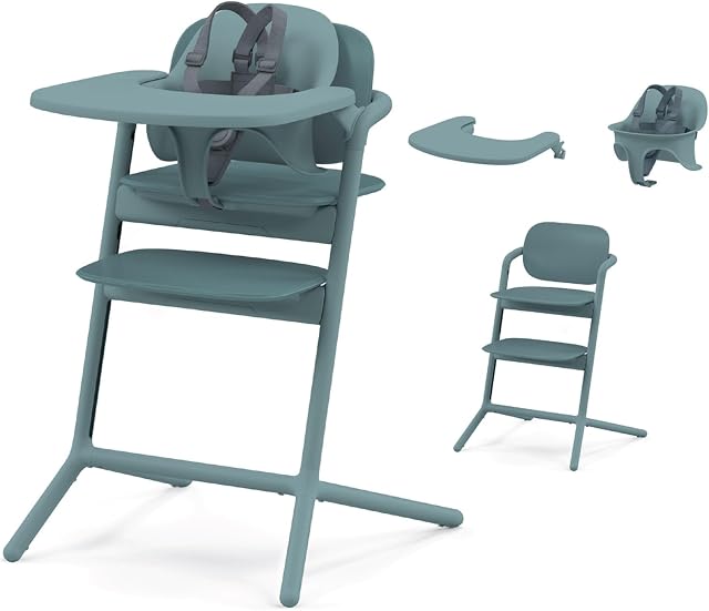 Cybex LEMO 2 Convertible High Chair, 3-in-1 Set, Grows with Child up to 209 lbs, One-Hand Height and Depth Adjustment, Anti-Tip Wheels Safety Feature - Stone Blue