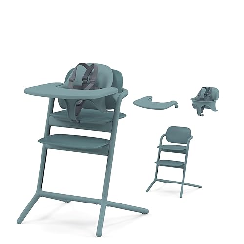 Cybex LEMO 2 Convertible High Chair, 3-in-1 Set, Grows with Child up to 209 lbs, One-Hand Height and Depth Adjustment, Anti-Tip Wheels Safety Feature - Stone Blue - Stone Blue - LEMO 2 3-in-1