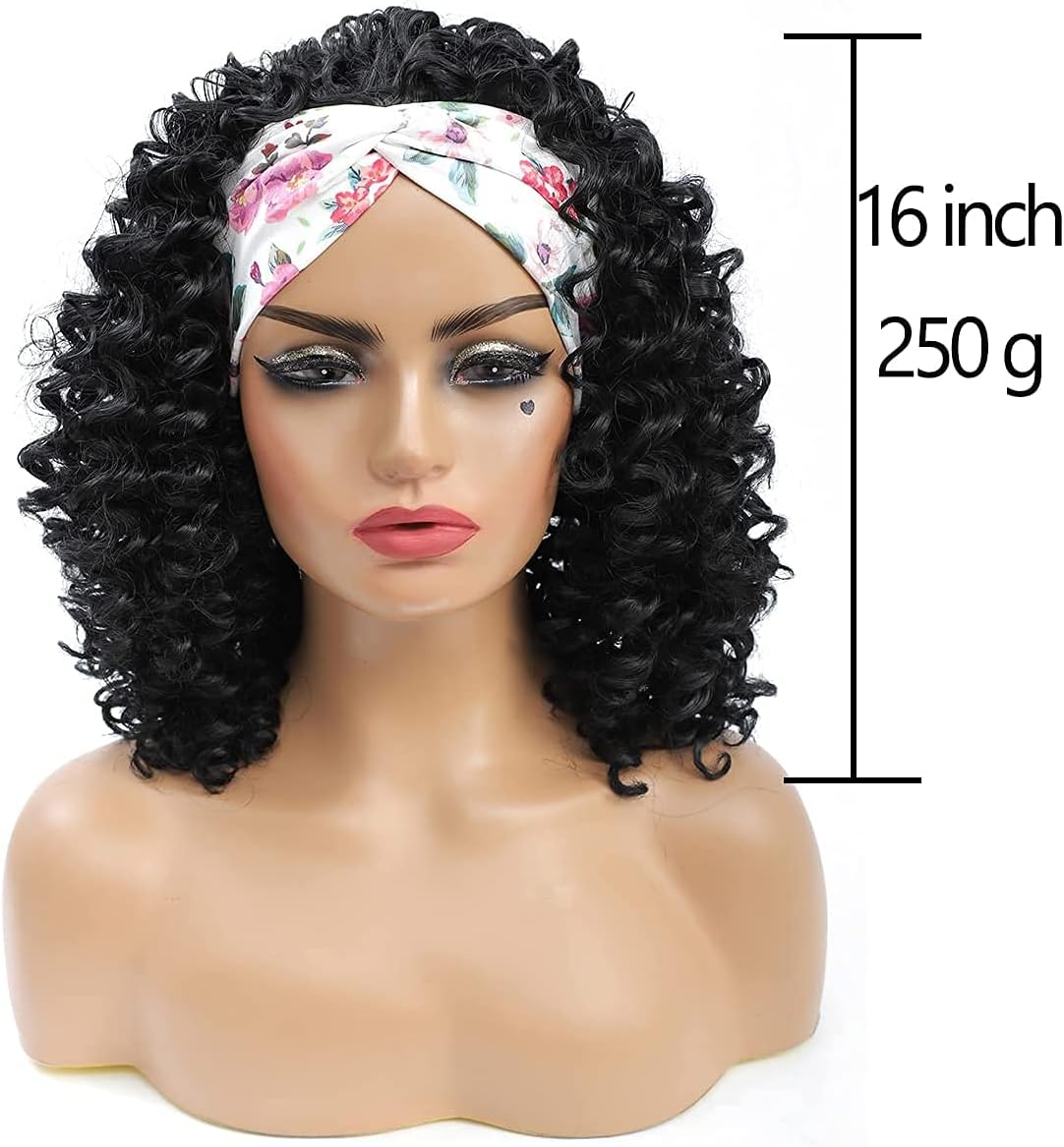 Headband Wigs for Women - Short Black Afro Kinky Curly Synthetic Wig 2 in 1 Full Wig With Headband (16'') - Image 5