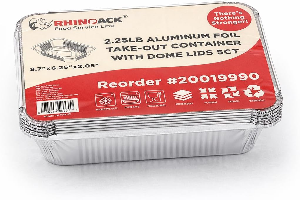 Aluminum Foil Pans with Cover/Lids, 7.24 x 5.35 x 2.5 Inch, 2.25 lb Capacity Disposable Take-Out Containers (Medium, 10, Count)