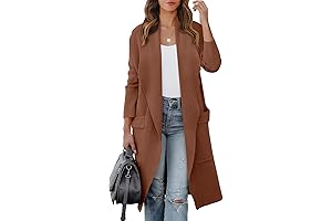 ANRABESS Women's Casual Long Sleeve Draped Open Front Knit Pockets Long Cardigan Jackets Sweater