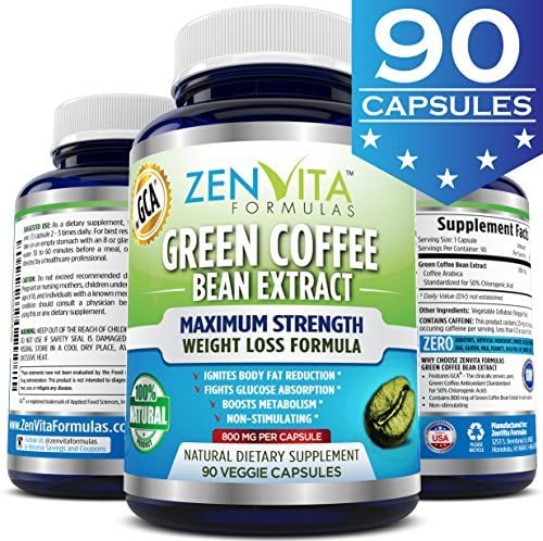 Pure Green Coffee Bean Extract - 90 Capsules, with GCA Green Coffee Antioxidant, Non-GMO & Gluten Free, Standardized 50% Chlorogenic Acid, Maximum Strength Green Coffee Bean Extract for Weight Loss