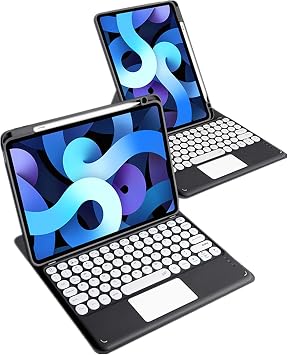 Keyboard case Compatible with iPad 10.2 9th /8th /7th Generation,360Rotatable Trackpad Round Keys Vertical Standing Magnetic Detachable BT Keyboard Transparent Back Cover Black