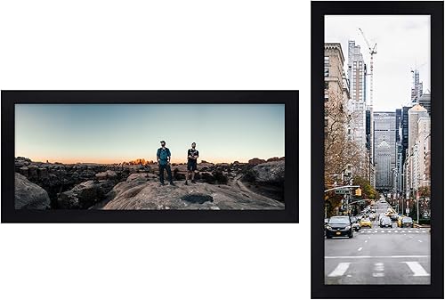 Miniatura 3 de Golden State Art, Portarretratos de madera maciza con vidrio templado, 8 x 20 pulgadas, color negro, formato horizontal y vertical para pared, marco