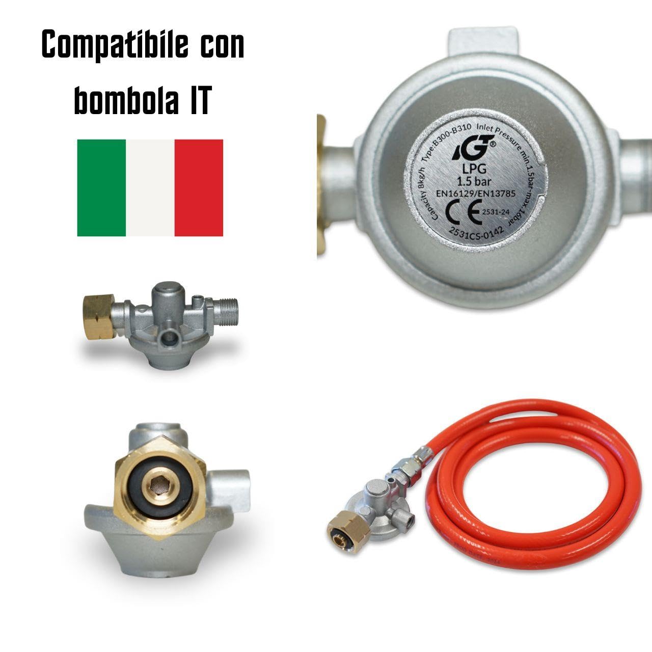 Generatore aria calda FUXTEC GH51 cannone a gas con adattore per bombole ITALIA riscaldatore, tubo di collegamento e riduttore di pressione potenza termica 50 kW, portata d'aria 650 m³/h