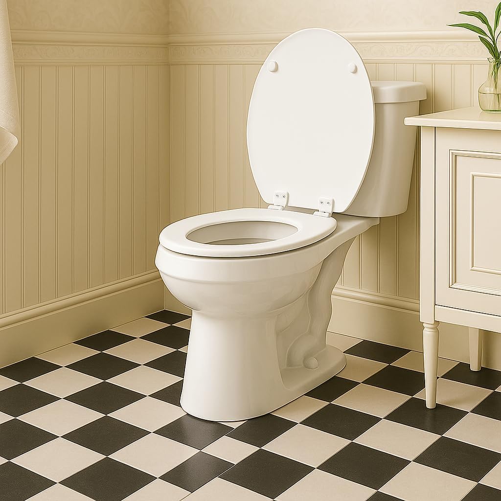 Wood Toilet Seat, Slow Close, High Gloss Finish, Premium Moulded Wood, White, PIKLiDS (Round)