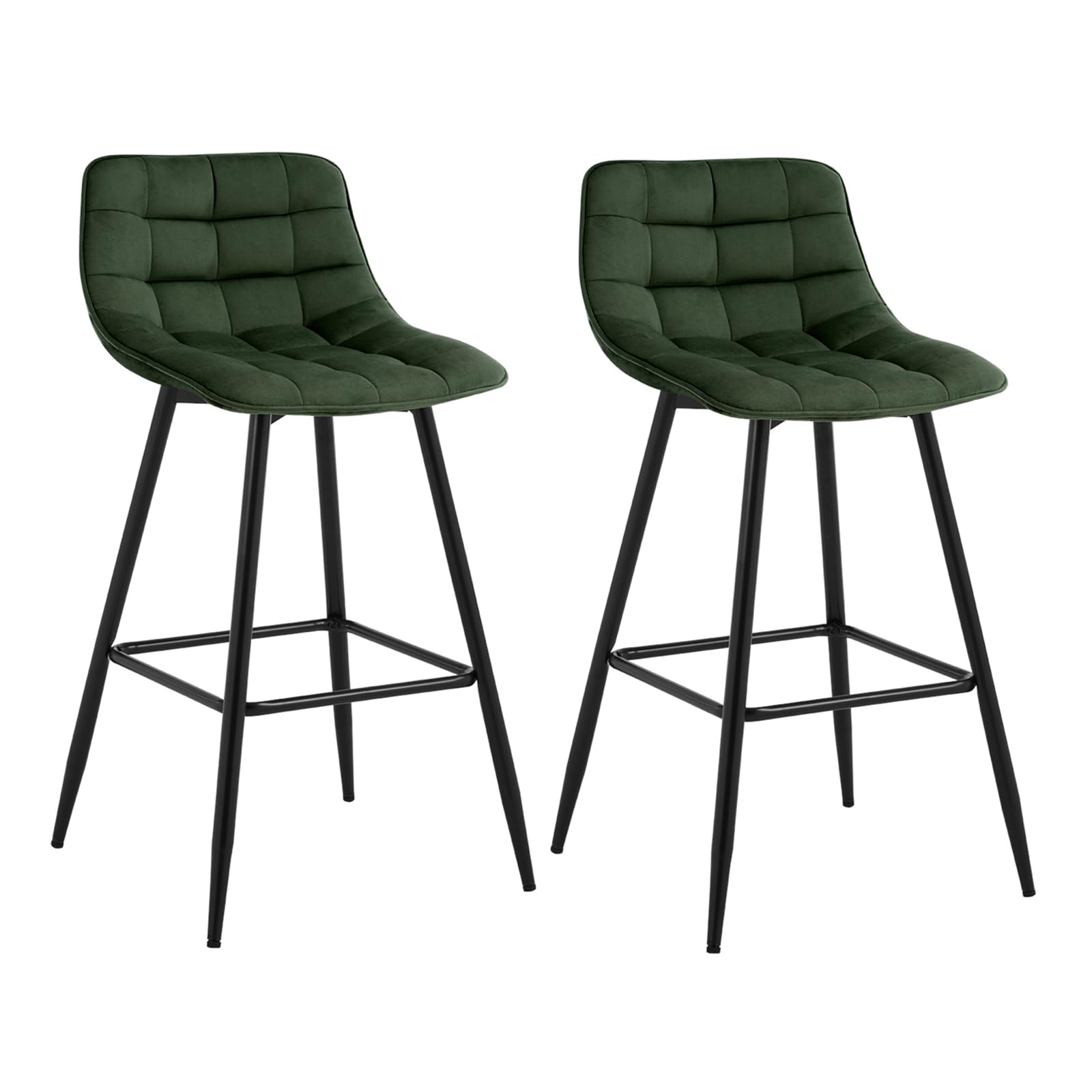 WOLTU Bar Stools Set of 2, Breakfast Kitchen Counter Barstools with Backrests and Footrests, Velvet, Dark Green