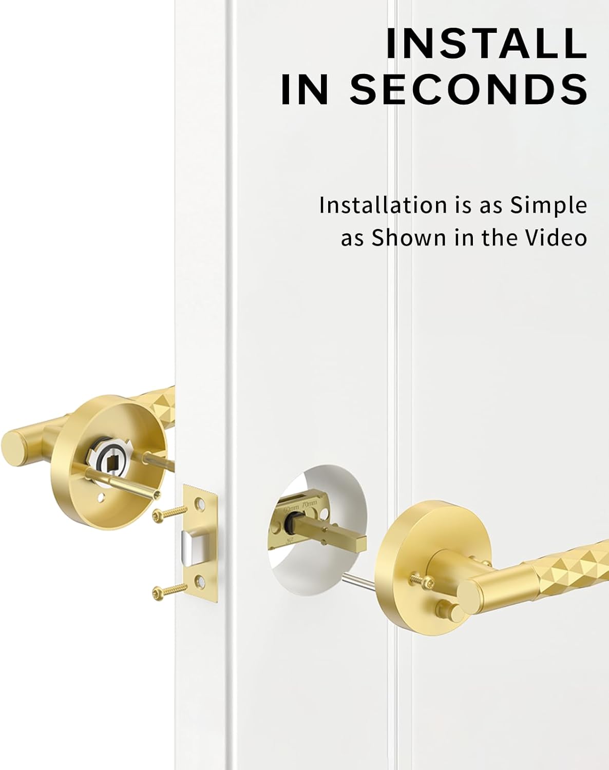 Asidrama 4 Pack Brushed Gold Privacy Door Knob or Lever with Lock, Heavy Duty Reversible Interior Door Handles for Bedroom Bathroom, Left Right Sided Doors