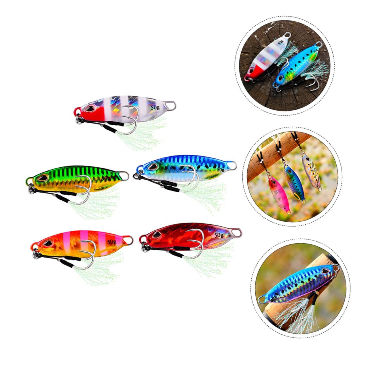 Toyvian Esche Metalliche a Forma di Pesce 5 Pezzi per Pesca All'aperto | Design Riflettente, Riutilizzabili e Resistenti All'usura, Sistema di Trasferimento della Gravità, Set da 5
